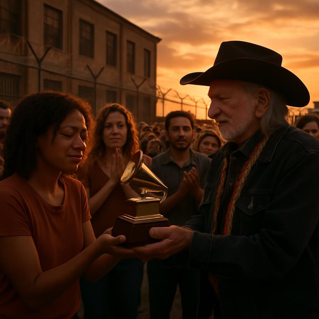 country music icon makes a touching gesture by donating their grammy award to a former detention center, symbolizing hope and redemption.